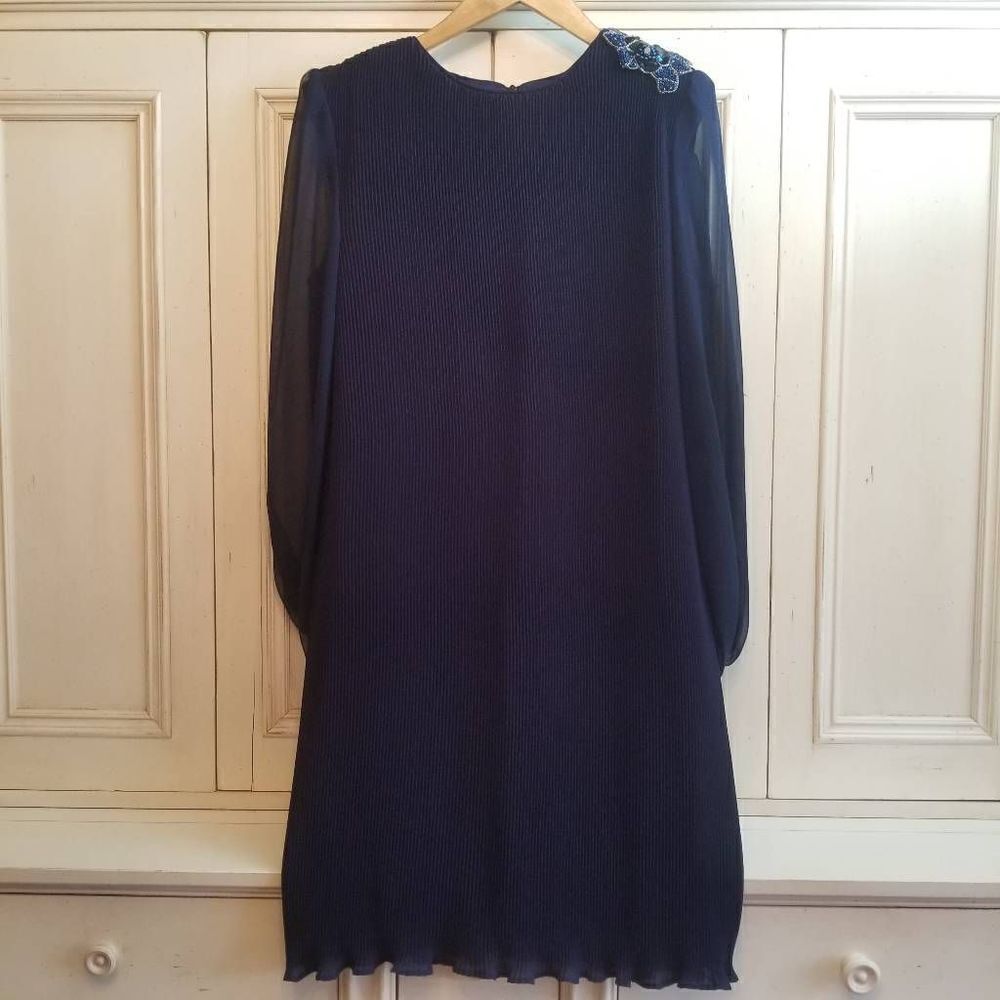 After Dark Navy Blue Accordian Pleat Dress 12